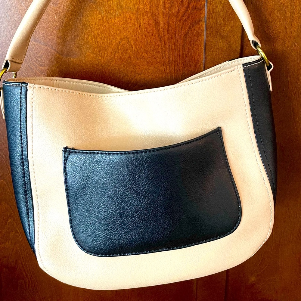 J Crew | Genuine Leather Black & Bone Handbag